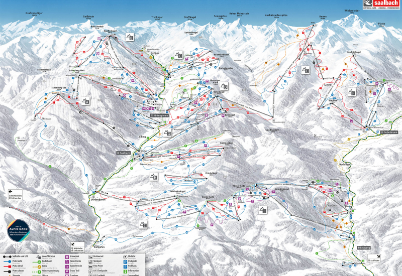 Pistekaart van Saalbach Hinterglemm Leogang Fieberbrun